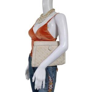 Etienne Aigner Vintage 80s Signature Crossbody Strap Shoulder Clutch Bag White